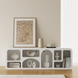 Codiys Art Deco Bookshelf Wood TV Stand in White with Shelves for TV Up to 1778mm - thumbnail 2