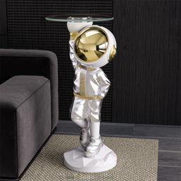 600mm Silver Astronaut Floor Statue Sculpture Decor Art Side Table with Wireless Charger - thumbnail 1