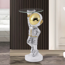 600mm Silver Astronaut Floor Statue Sculpture Decor Art Side Table with Wireless Charger - thumbnail 3