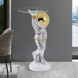 600mm Silver Astronaut Floor Statue Sculpture Decor Art Side Table with Wireless Charger - thumbnail 4