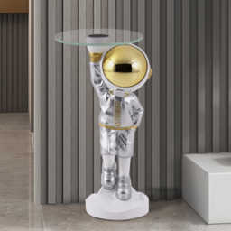 600mm Silver Astronaut Floor Statue Sculpture Decor Art Side Table with Wireless Charger - thumbnail 2