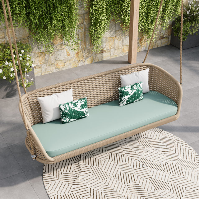 Traditional Wide Outdoor Woven Rope Swing Sofa Hanging Chair with Cushion - image 1