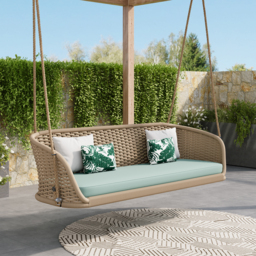 Traditional Wide Outdoor Woven Rope Swing Sofa Hanging Chair with Cushion - thumbnail 4