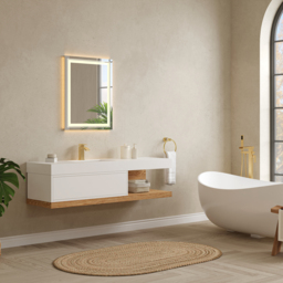 150 cm Modern Floating Bathroom Vanity Set With Single Basin Wall-Mount White & Natural - thumbnail 4