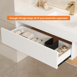 150 cm Modern Floating Bathroom Vanity Set With Single Basin Wall-Mount White & Natural - thumbnail 6