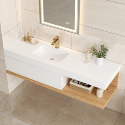 150 cm Modern Floating Bathroom Vanity Set With Single Basin Wall-Mount White & Natural - thumbnail 2