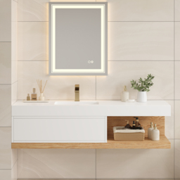 150 cm Modern Floating Bathroom Vanity Set With Single Basin Wall-Mount White & Natural