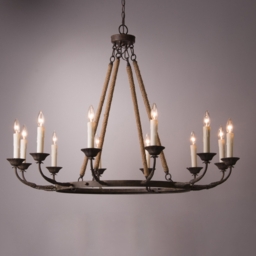 Candlely Vintage 12-Light Candelabra Wagon Wheel Chandelier with Flaxen Hemp Rope - thumbnail 3