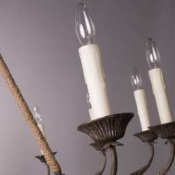Candlely Vintage 12-Light Candelabra Wagon Wheel Chandelier with Flaxen Hemp Rope - thumbnail 6
