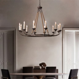 Candlely Vintage 12-Light Candelabra Wagon Wheel Chandelier with Flaxen Hemp Rope - thumbnail 2