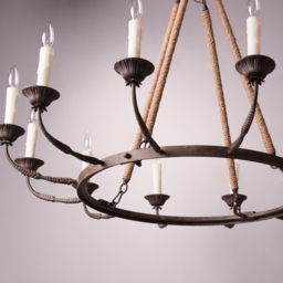 Candlely Vintage 12-Light Candelabra Wagon Wheel Chandelier with Flaxen Hemp Rope - thumbnail 5
