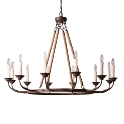 Candlely Vintage 12-Light Candelabra Wagon Wheel Chandelier with Flaxen Hemp Rope - thumbnail 8