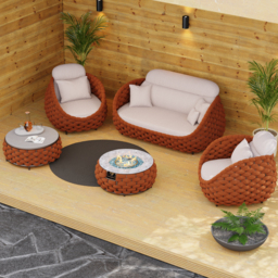 Cocaro Weave Round Smokeless Propane Fire Pit - Elegant Rattan & Marble Design, 50,000 BTU Outdoor Heater - thumbnail 4