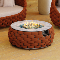 Cocaro Weave Round Smokeless Propane Fire Pit - Elegant Rattan & Marble Design, 50,000 BTU Outdoor Heater - thumbnail 2