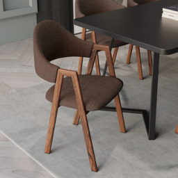 Set of 4 Linen Dining Chair Upholstered Curved Back Modern Brown Chair
