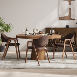 Set of 4 Linen Dining Chair Upholstered Curved Back Modern Brown Dining Room Chairs - thumbnail 3