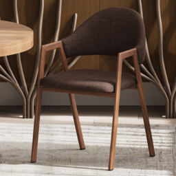 Set of 4 Linen Dining Chair Upholstered Curved Back Modern Brown Dining Room Chairs - thumbnail 2