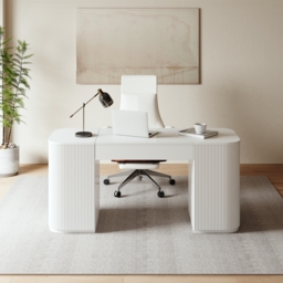 Modern white sitting desk with 2 drawers and storage computer desk 150 cm - thumbnail 2