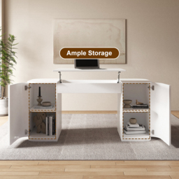 Modern white sitting desk with 2 drawers and storage computer desk 150 cm - thumbnail 8