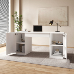 Modern white sitting desk with 2 drawers and storage computer desk 150 cm - thumbnail 6