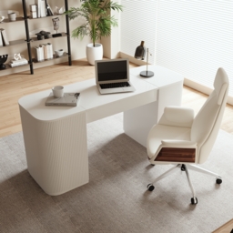 Modern white sitting desk with 2 drawers and storage computer desk 150 cm - thumbnail 4