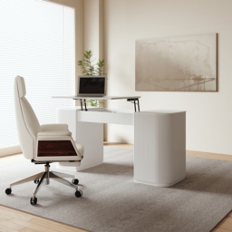 Modern white sitting desk with 2 drawers and storage computer desk 150 cm