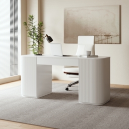 Modern white sitting desk with 2 drawers and storage computer desk 150 cm - thumbnail 3