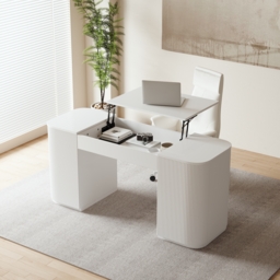 Modern white sitting desk with 2 drawers and storage computer desk 150 cm - thumbnail 5