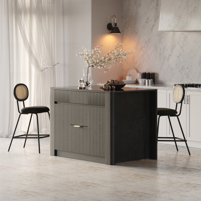 1290mm Kitchen Island Sintered Stone Top with Storage Black Modern - image 1