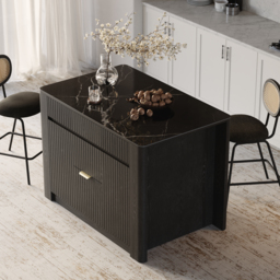 1290mm Kitchen Island Sintered Stone Top with Storage Black Modern - thumbnail 2