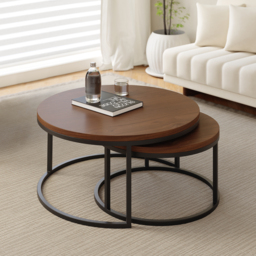 Living Room Cabinet Set Retracted & Extendable 3-Drawer TV Stand & Round Nesting Coffee Table - thumbnail 7