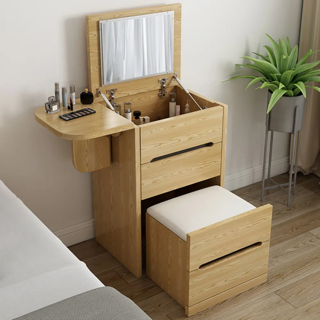 Nordic Flip Top Natural Dressing Table Mini with Stool & Mirror - image 1