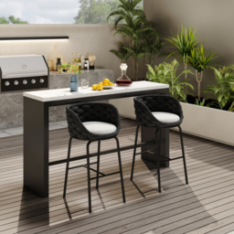 2 PCS Woven Rope Patio Bar Stool Modern Yard & Patio Chairs in Dark Grey (Set of 2) - thumbnail 2