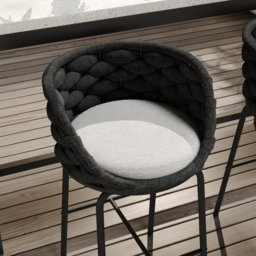 2 PCS Woven Rope Patio Bar Stool Modern Yard & Patio Chairs in Dark Grey (Set of 2) - thumbnail 6