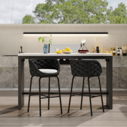 2 PCS Woven Rope Patio Bar Stool Modern Yard & Patio Chairs in Dark Grey (Set of 2) - thumbnail 4