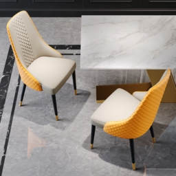 Modern Dining Chairs Set of 6 Faux Leather High Back with Upholstered Orange & Beige Dining Room Chairs - thumbnail 3