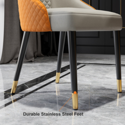 Modern Dining Chairs Set of 6 Faux Leather High Back with Upholstered Orange & Beige Dining Room Chairs - thumbnail 4