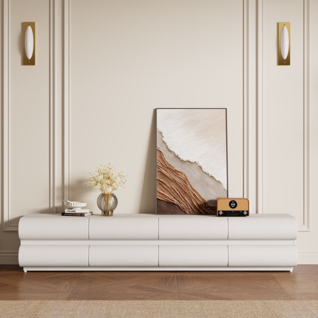 Humply Modern White Leather Long TV Stand with 8 Drawers Media Console for TVs Up to 1900mm - image 1