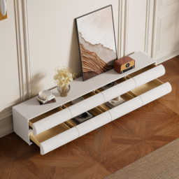 Humply Modern White Leather Long TV Stand with 8 Drawers Media Console for TVs Up to 1900mm - thumbnail 5