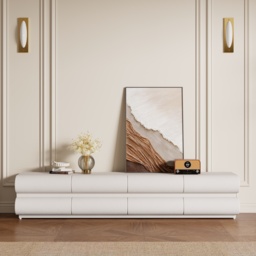 Humply Modern White Leather Long TV Stand with 8 Drawers Media Console for TVs Up to 1900mm - thumbnail 1