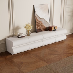 Humply Modern White Leather Long TV Stand with 8 Drawers Media Console for TVs Up to 1900mm - thumbnail 2