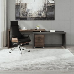 Modern Rotatable L-Shaped Executive Desk & Swivel Black Leather Office Desk Chair Set - thumbnail 2