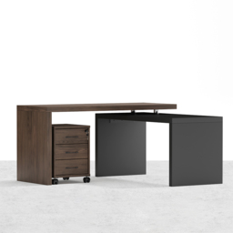 Modern Rotatable L-Shaped Executive Desk & Swivel Black Leather Office Desk Chair Set - thumbnail 8