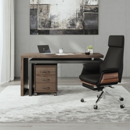 Modern Rotatable L-Shaped Executive Desk & Swivel Black Leather Office Desk Chair Set - thumbnail 3
