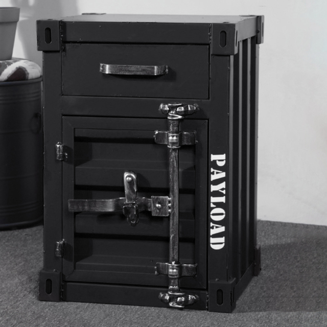 Ctainer Industrial Loft Black Nightstand Retro Bedside Storage Cabinet with Door & Drawer Set of 2 - image 1