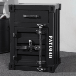 Ctainer Industrial Loft Black Nightstand Retro Bedside Storage Cabinet with Door & Drawer Set of 2 - thumbnail 1