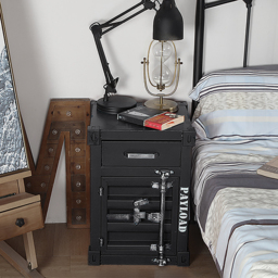 Ctainer Industrial Loft Black Nightstand Retro Bedside Storage Cabinet with Door & Drawer Set of 2 - thumbnail 4