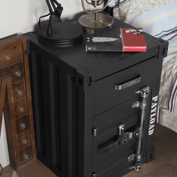 Ctainer Industrial Loft Black Nightstand Retro Bedside Storage Cabinet with Door & Drawer Set of 2 - thumbnail 3