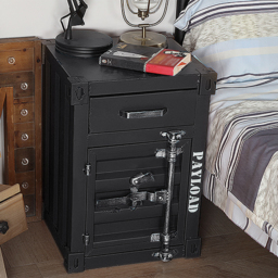 Ctainer Industrial Loft Black Nightstand Retro Bedside Storage Cabinet with Door & Drawer Set of 2 - thumbnail 2