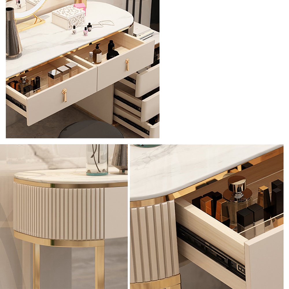 Extendable Nordic Dressing Table with 5-Drawer Dressing Table with Stone  Top in Champagne by Homary